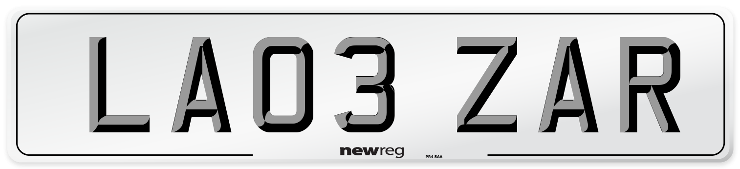 LA03 ZAR Number Plate from New Reg